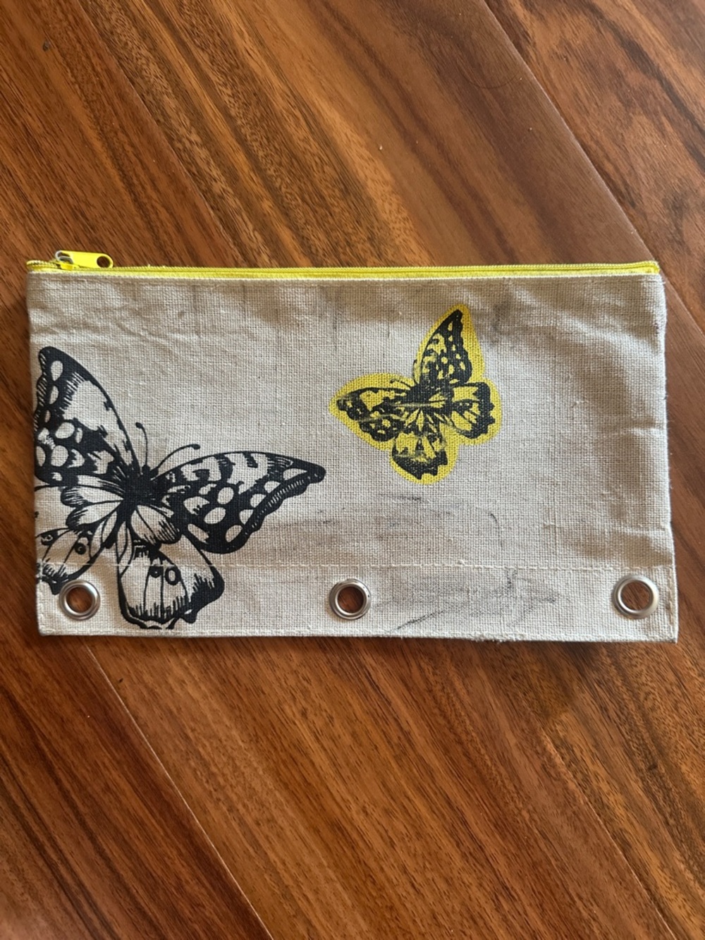 Canvas Butterfly Zip Pouch in Black and Yellow